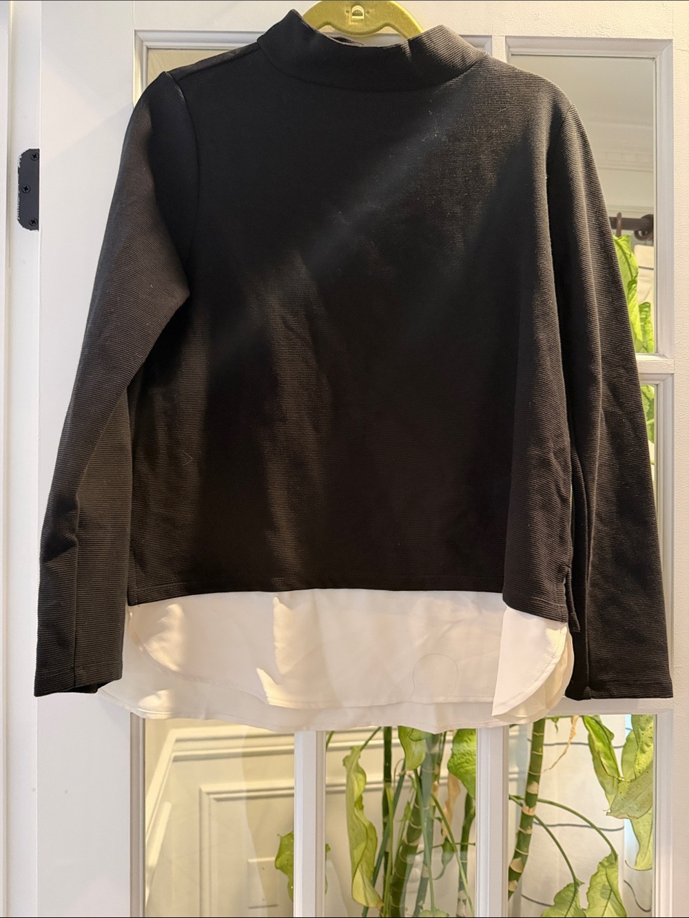 Ann Taylor Black and White Layered Mock Neck Top
